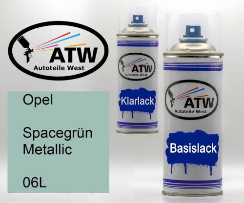 Opel, Spacegrün Metallic, 06L: 400ml Sprühdose + 400ml Klarlack - Set, von ATW Autoteile West.